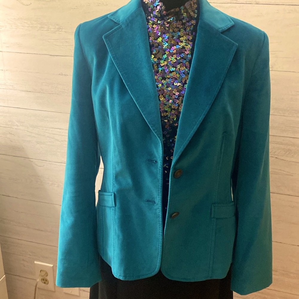 Talbots Vintage Dark Teal Blue Fitted Two Buttoned Blazer